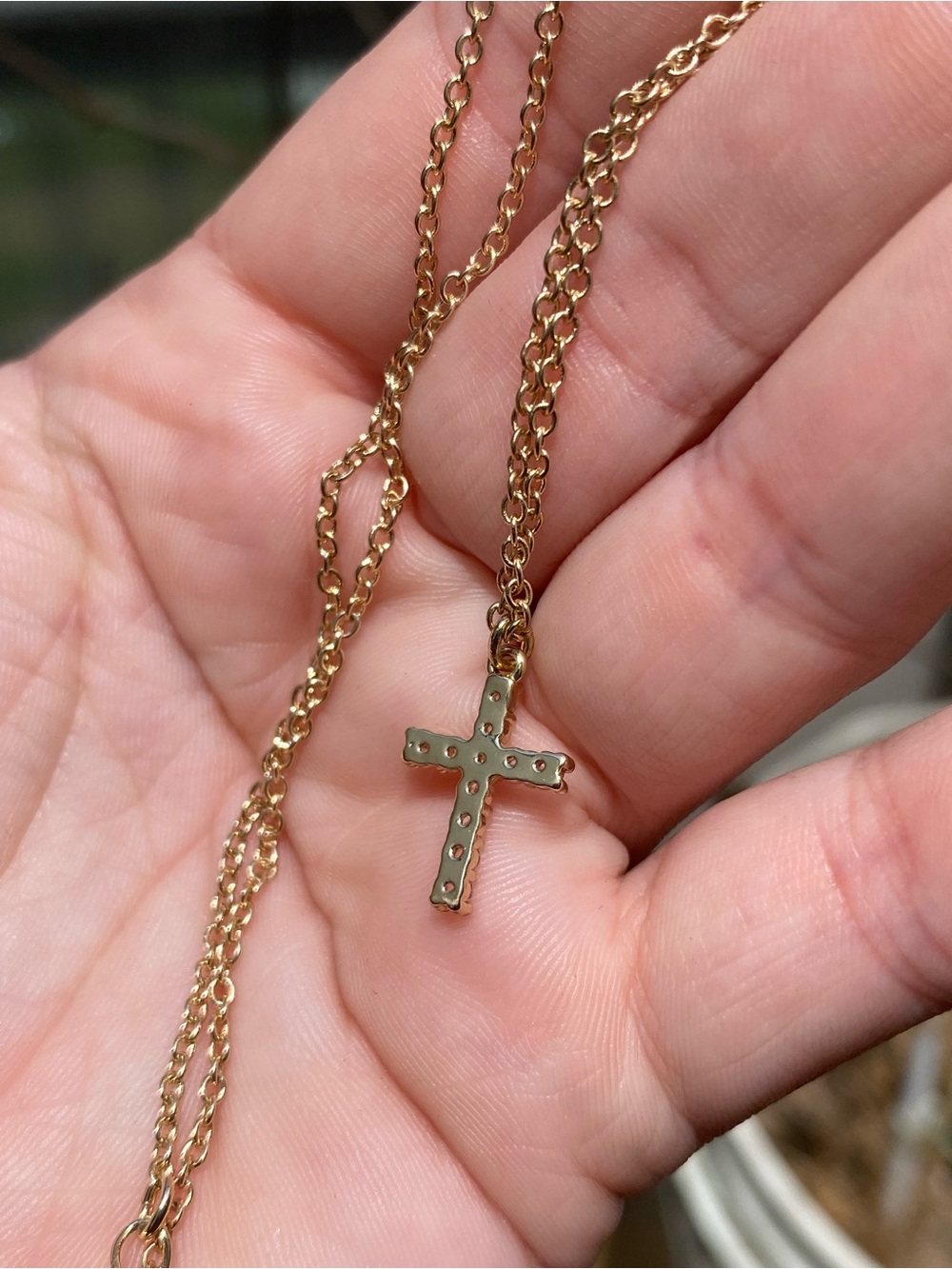 Gold Cross Pendant Necklace with Clear Stones Signed GV9 - Picture 12 of 13